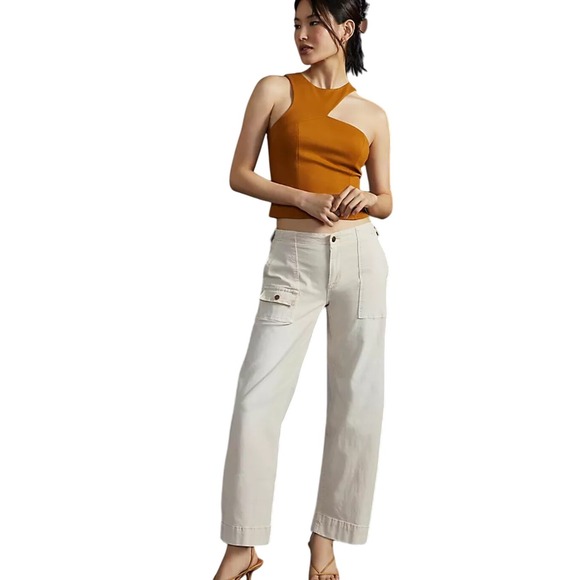 Pilcro Pants - Wide Leg Cargo Pants Utility Pockets Neutral‎ Trousers